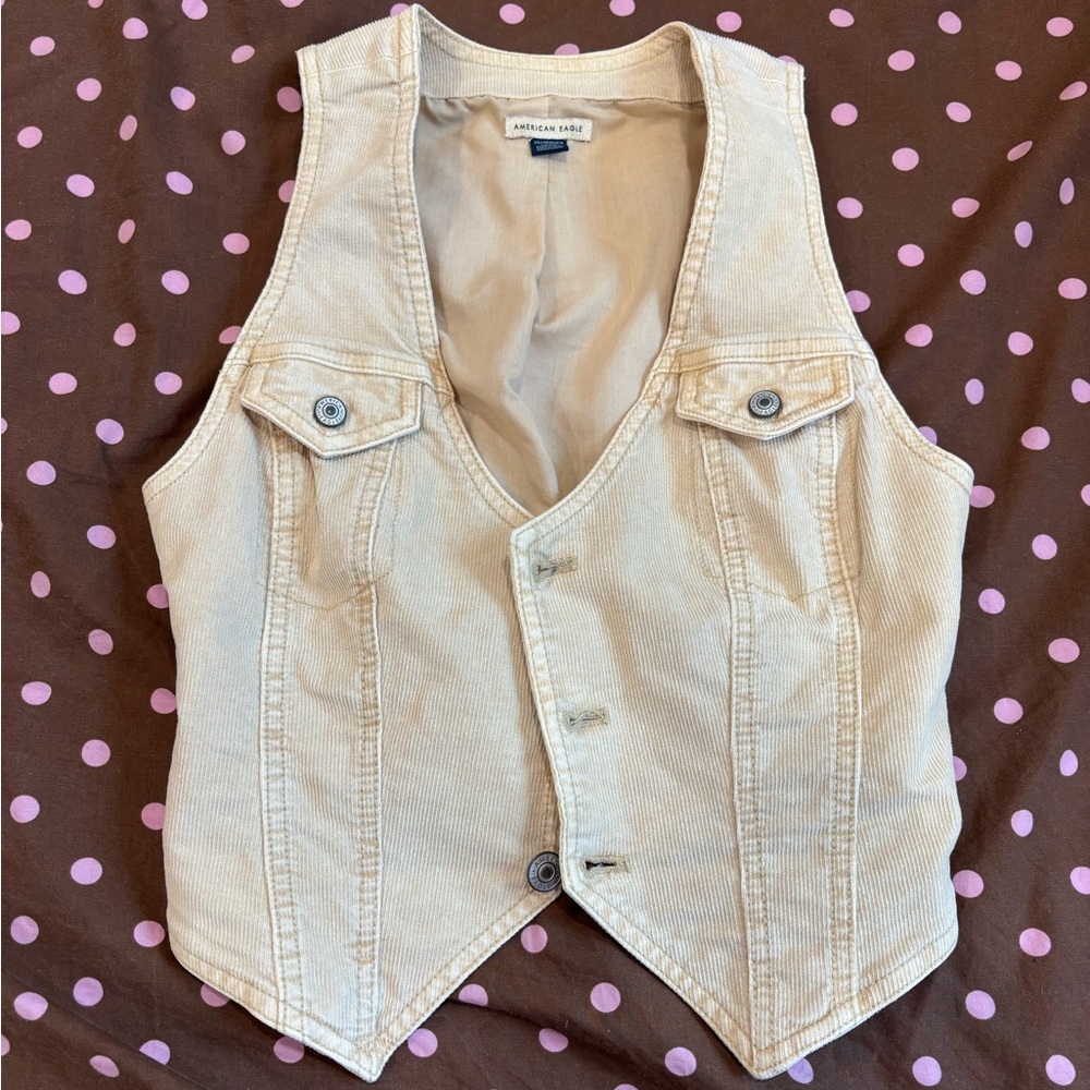 American Eagle Outfitters Cream Corduroy Vest